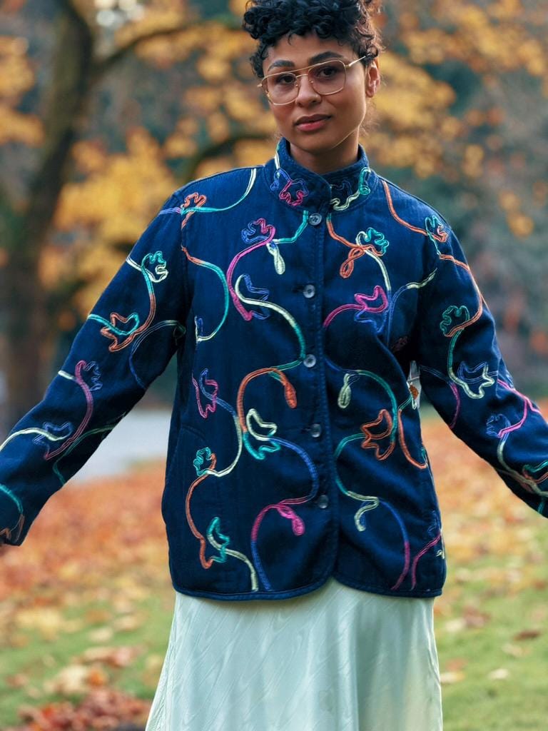 Vintage Koret Navy Cotton Funky Ribbon Embellished Jacket