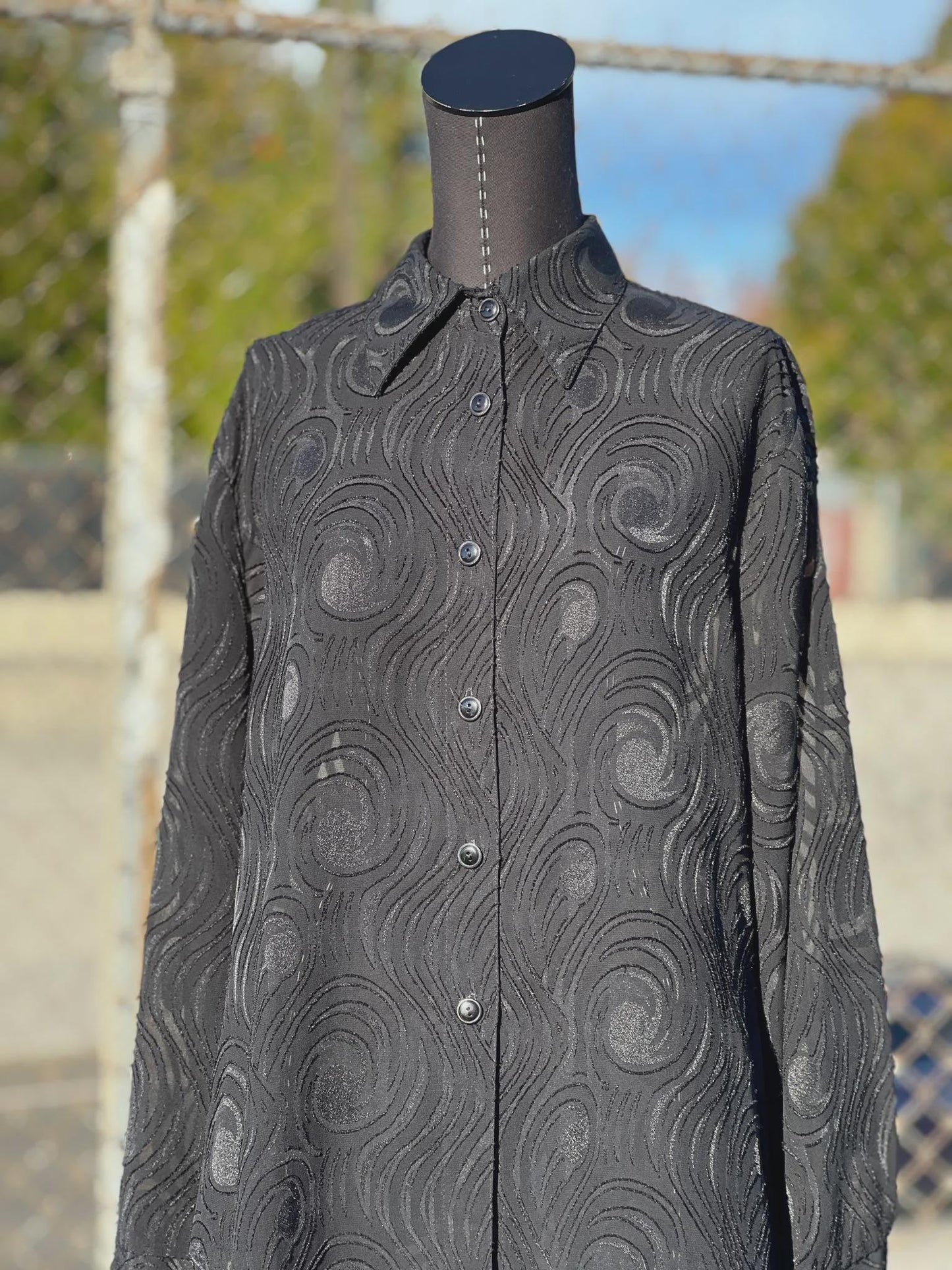 Vintage Black Sheer Swirl Button-Up Blouse by Kiss Me California