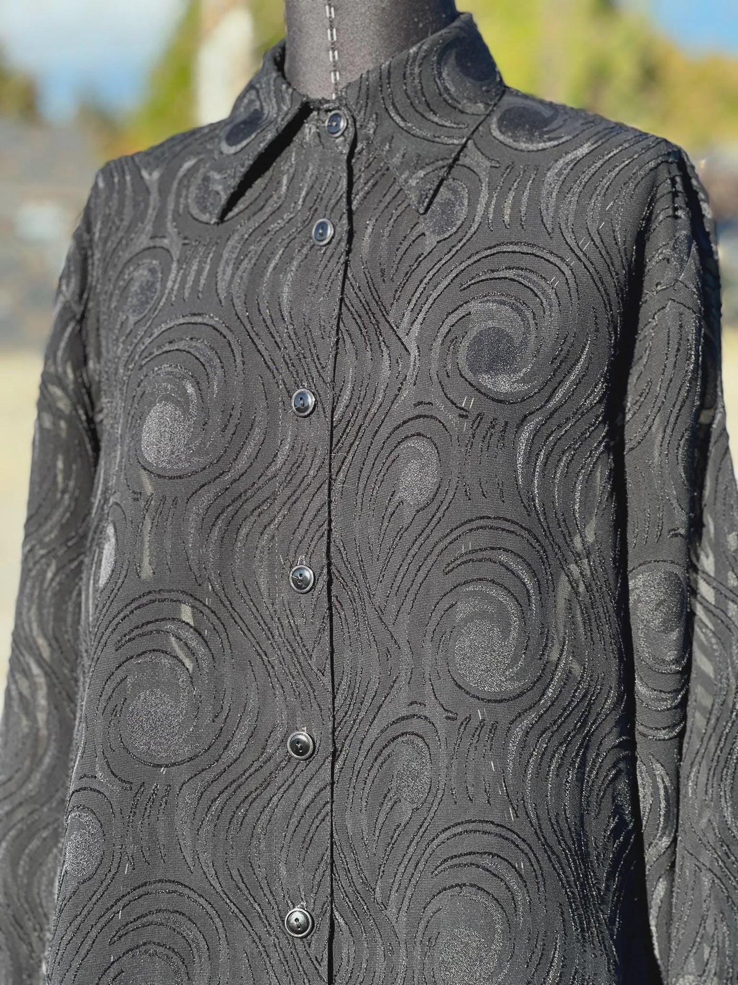 Vintage Black Sheer Swirl Button-Up Blouse by Kiss Me California