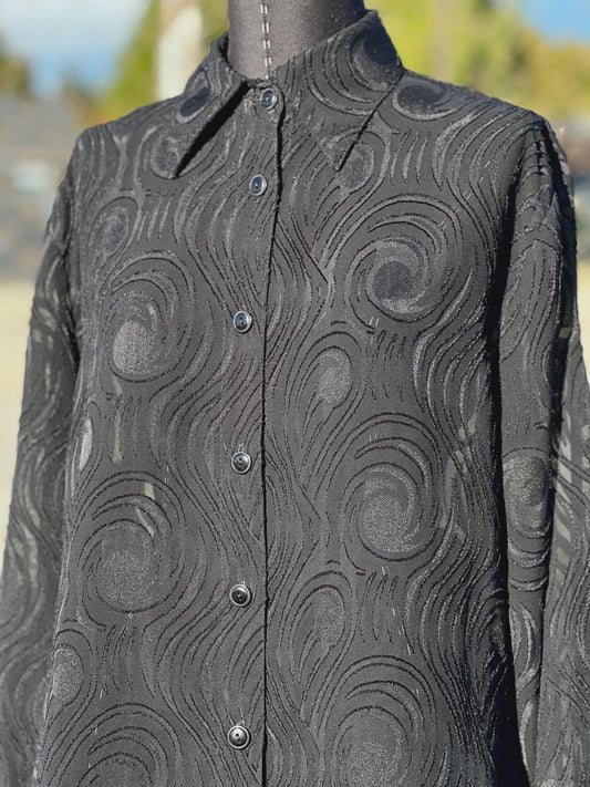 Vintage Black Sheer Swirl Button-Up Blouse by Kiss Me California
