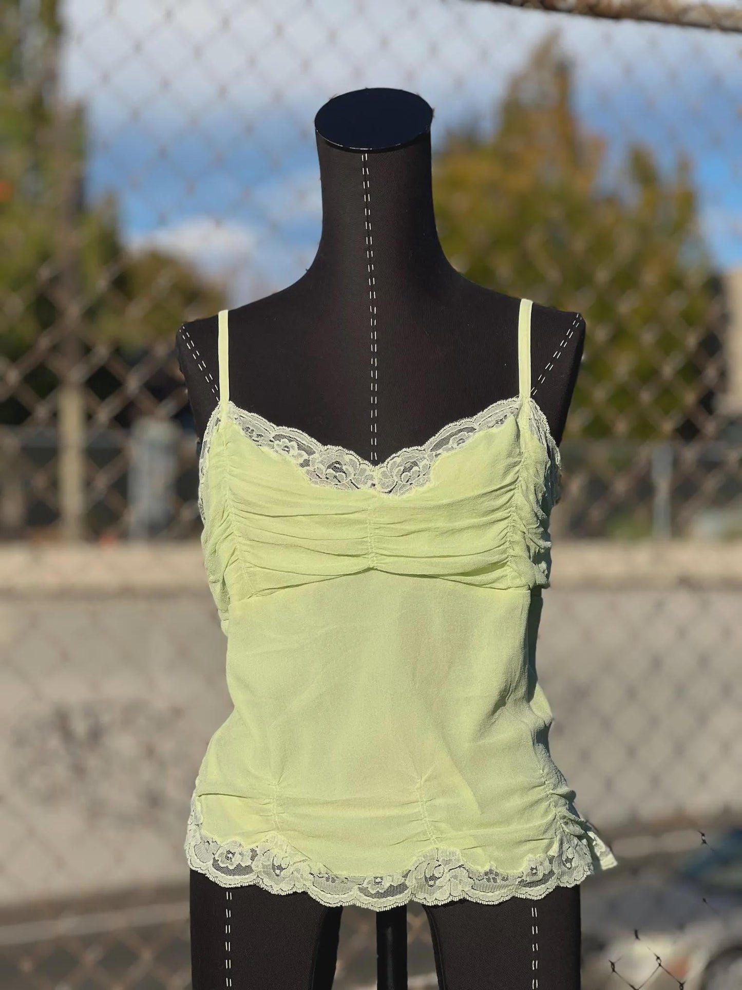 Y2K Chartreuse Silk Lace Cami Top by I.C.E.