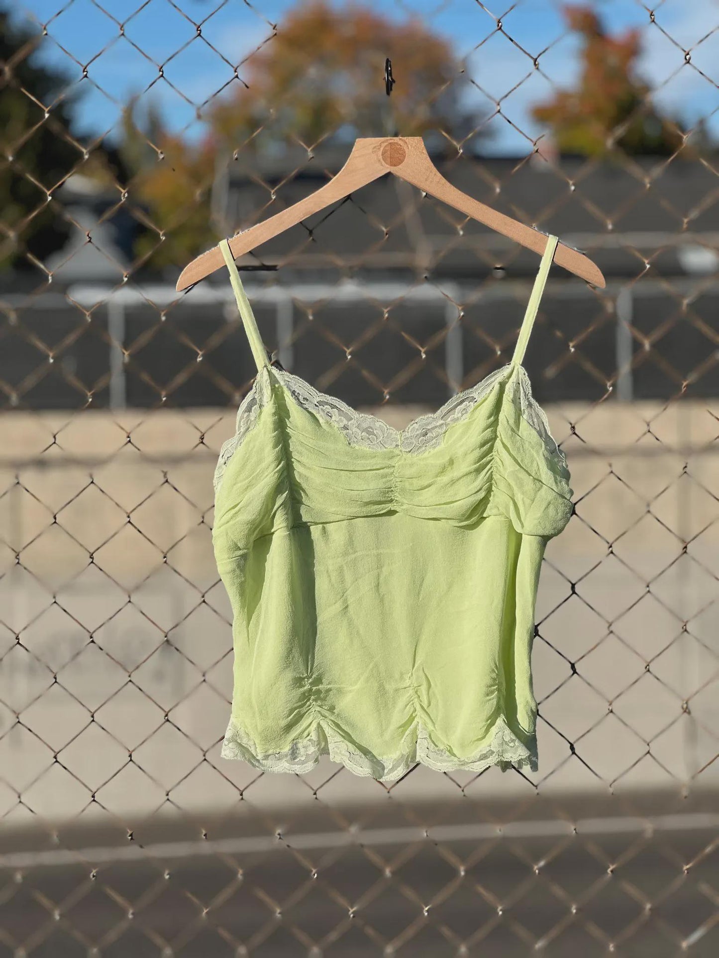 Y2K Chartreuse Silk Lace Cami Top by I.C.E.