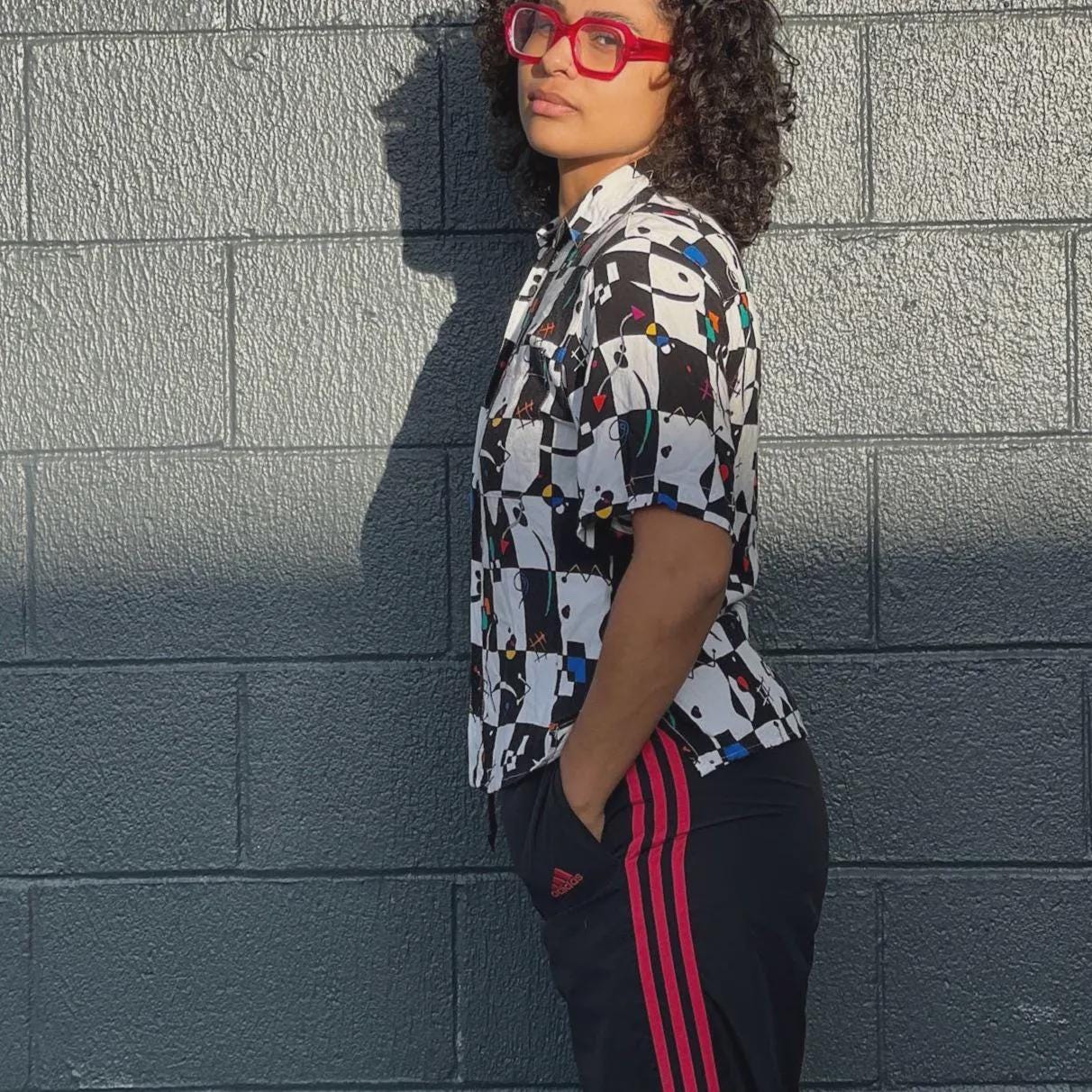 1990's Guess Checkered Button-Down Abstract Short-Sleeve Shirt