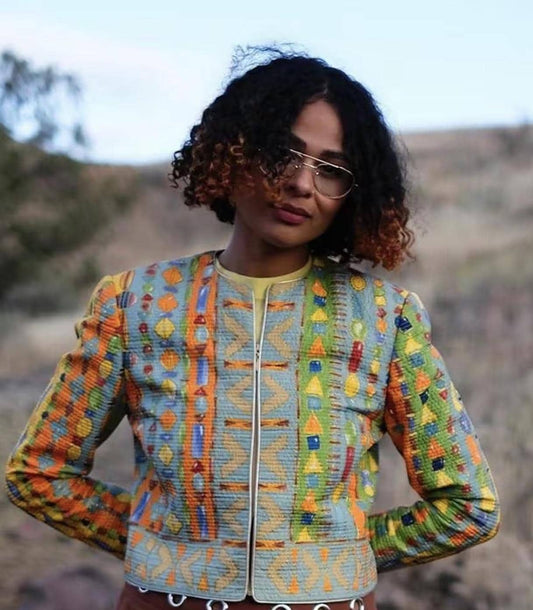 1990's Silk Jewel Print Cropped Coat by Carlisle