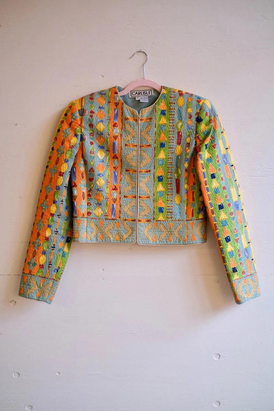 1990's Silk Jewel Print Cropped Coat by Carlisle