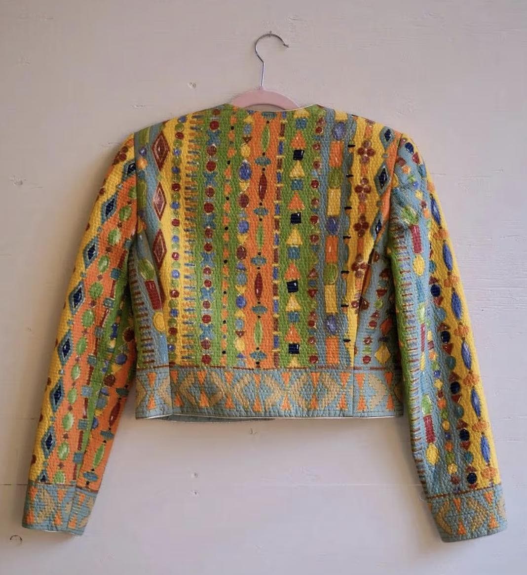 1990's Silk Jewel Print Cropped Coat by Carlisle