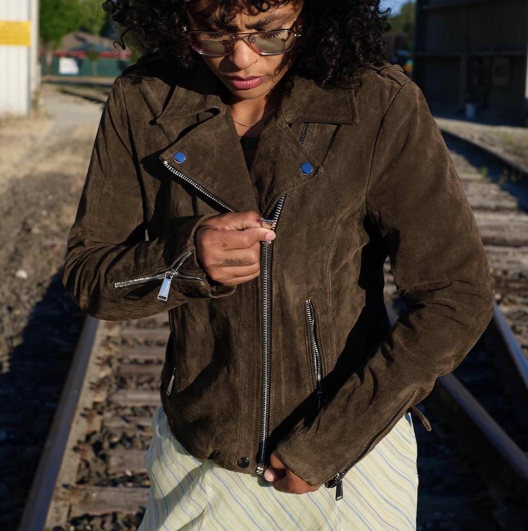 Olive Suede Leather Jacket by BCBGeneration