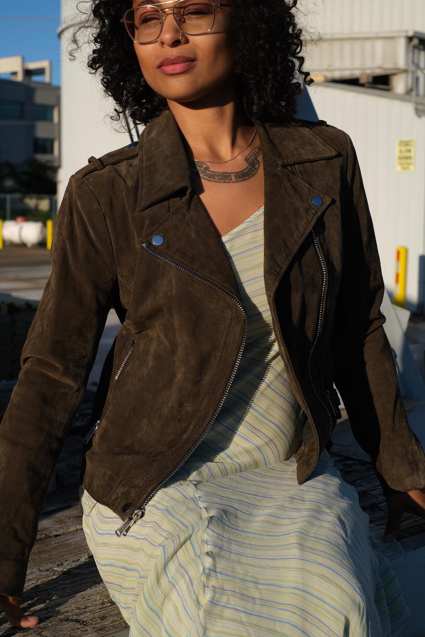 Olive Suede Leather Jacket by BCBGeneration