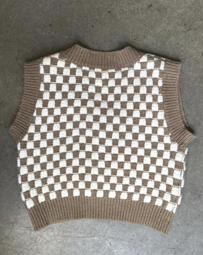 Checkered Knit Sweater Vest
