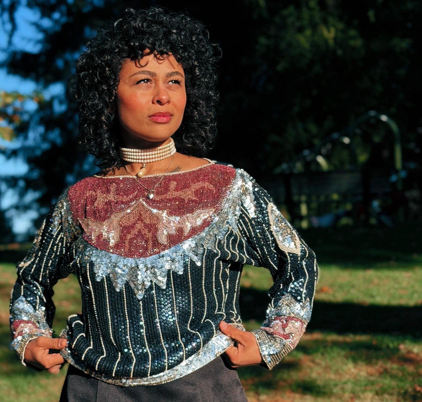 1980'S Vintage Metallic Embellished Sequin Top