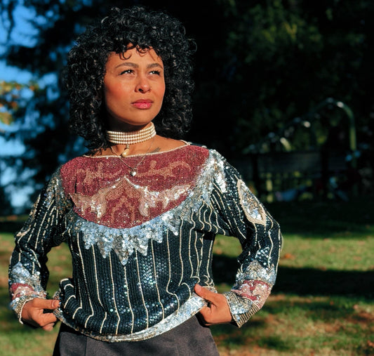 1980'S Vintage Metallic Embellished Sequin Top