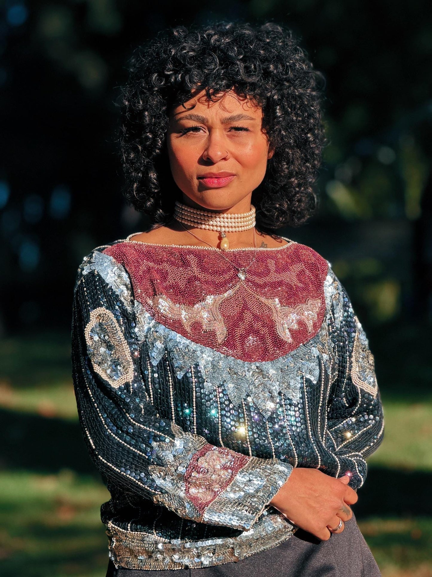 1980'S Vintage Metallic Embellished Sequin Top