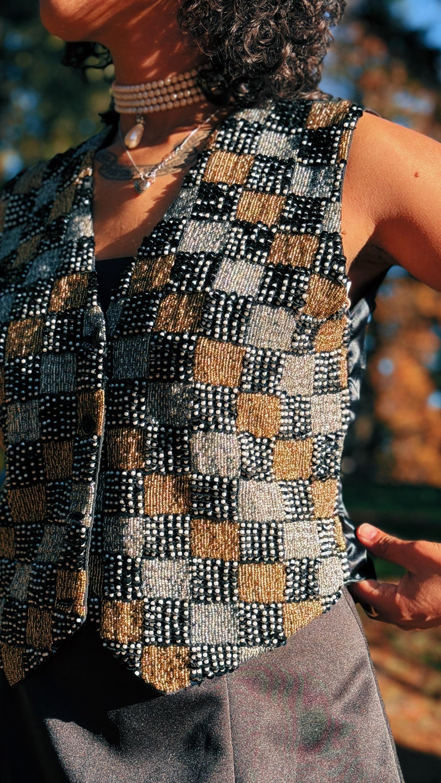 Vintage 1980's Checkered Fully Beaded Vest