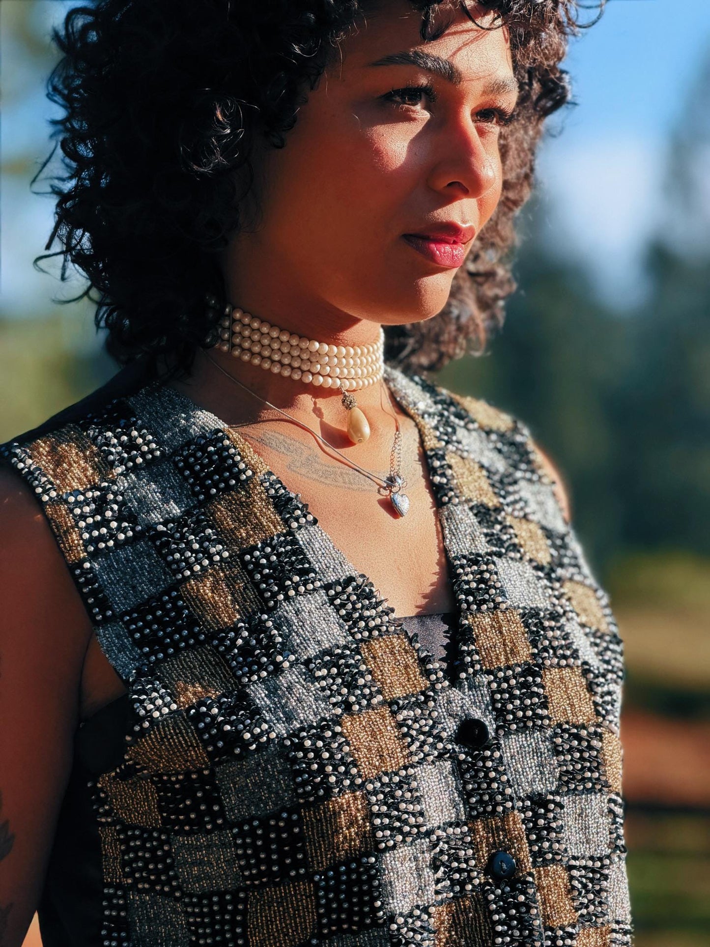 Vintage 1980's Checkered Fully Beaded Vest