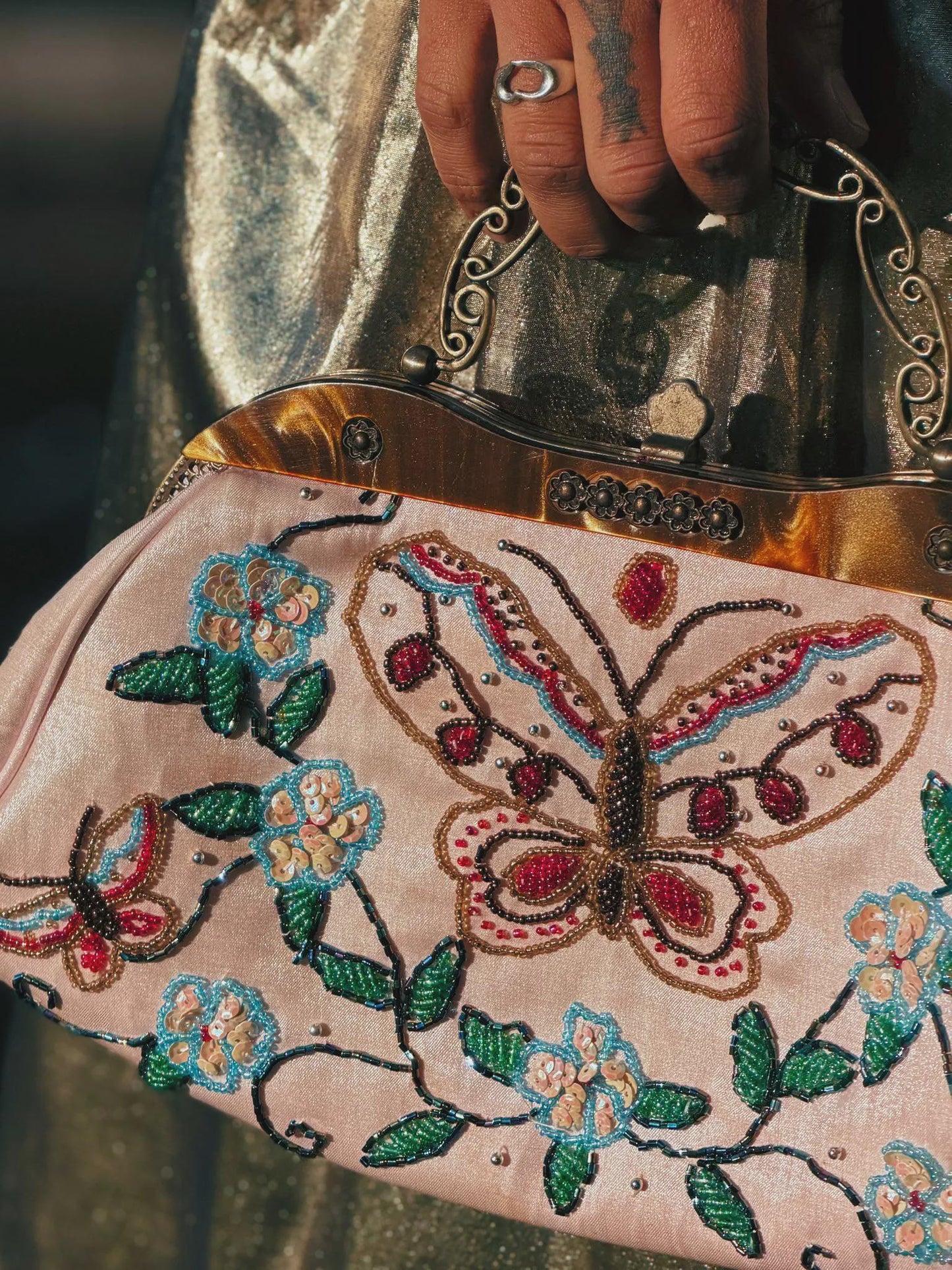 Vintage Style Embroidered Butterfly Evening Handbag