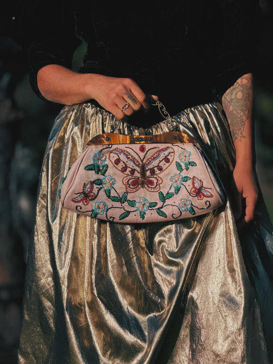 Vintage Style Embroidered Butterfly Evening Handbag