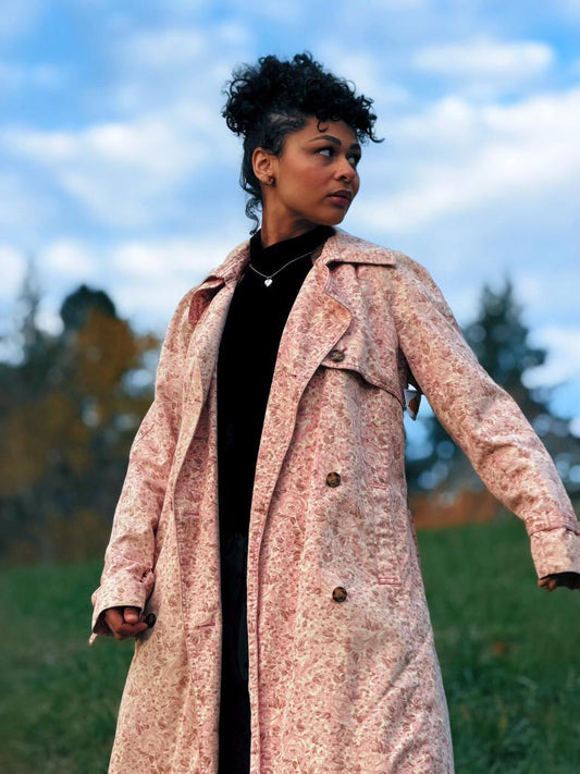 Vintage Pink Floral London Fog Double-Breasted Trench Coat