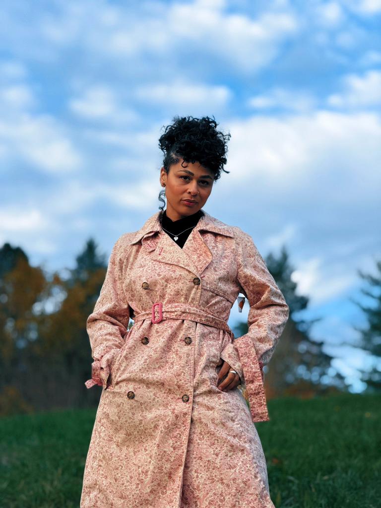 Vintage Pink Floral London Fog Double-Breasted Trench Coat