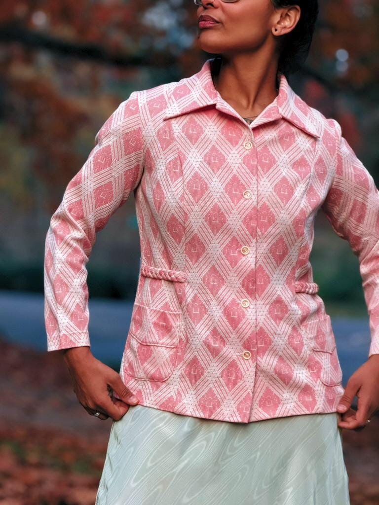 Vintage 1970's Handmade Peach Diamond-Pattern Blazer