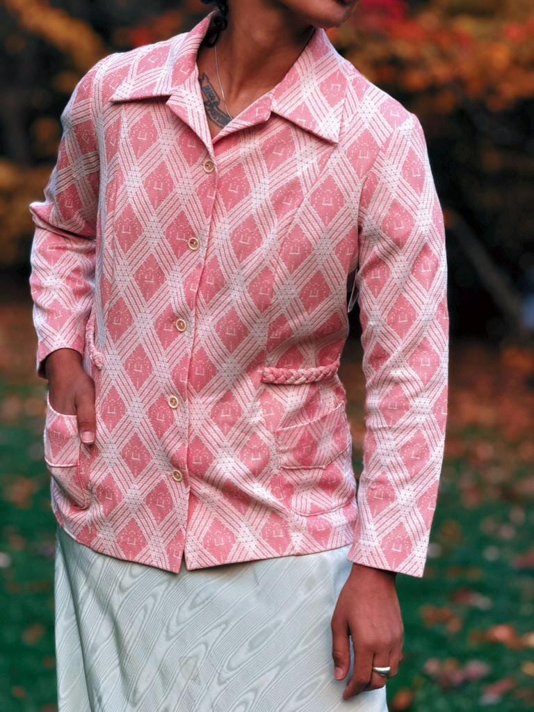 Vintage 1970's Handmade Peach Diamond-Pattern Blazer