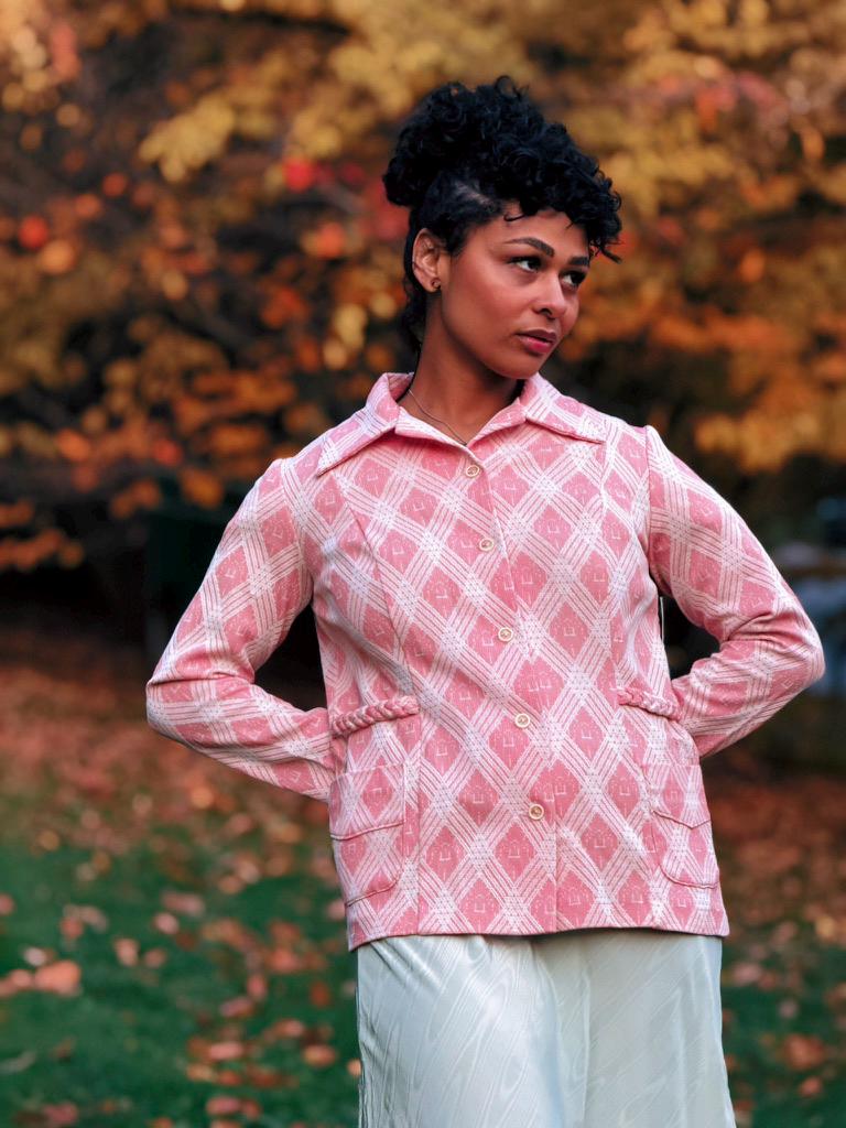 Vintage 1970's Handmade Peach Diamond-Pattern Blazer