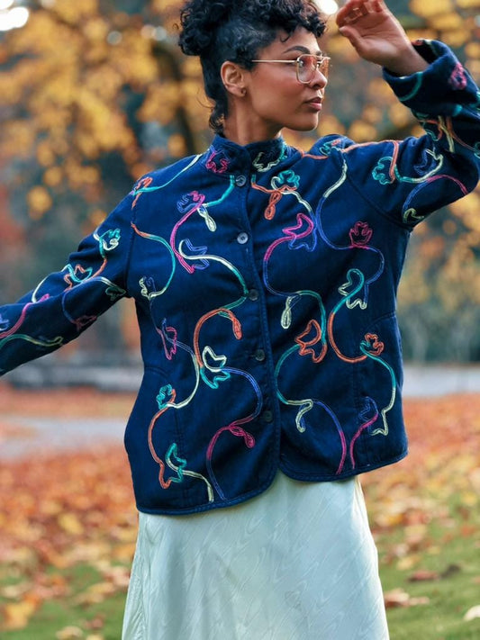 Vintage Koret Navy Cotton Funky Ribbon Embellished Jacket