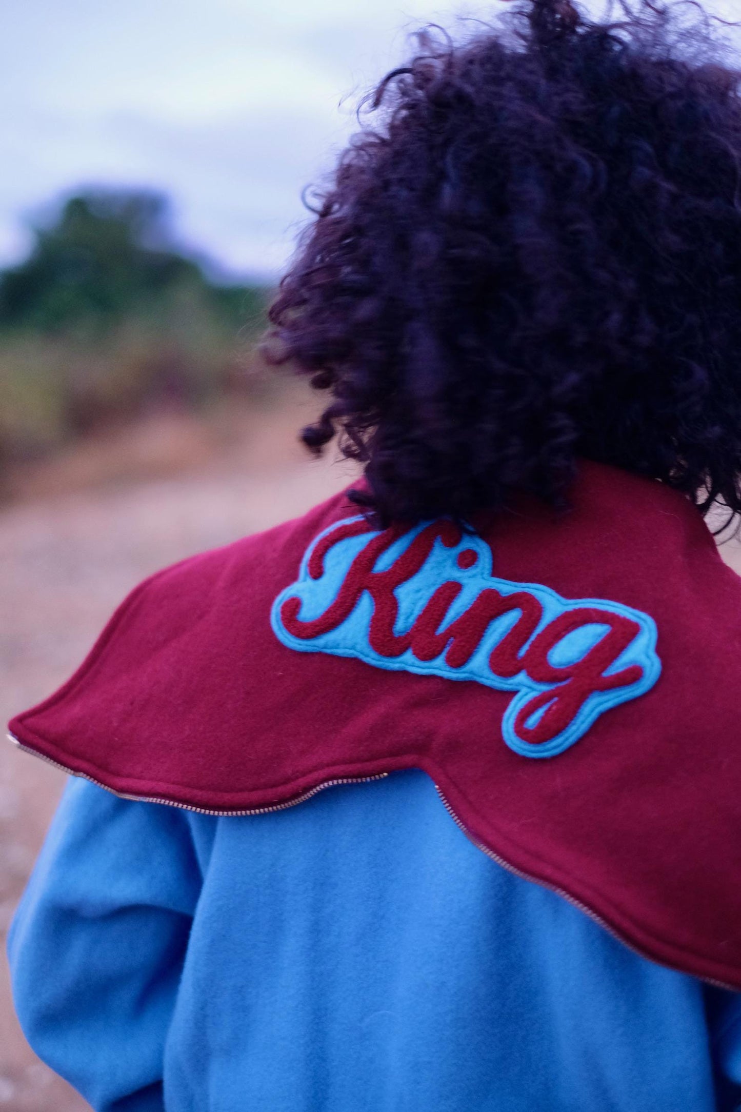 2000s Varsity Jacket | Light Blue Wool Bomber with Maroon “Mercedes King” Lettering