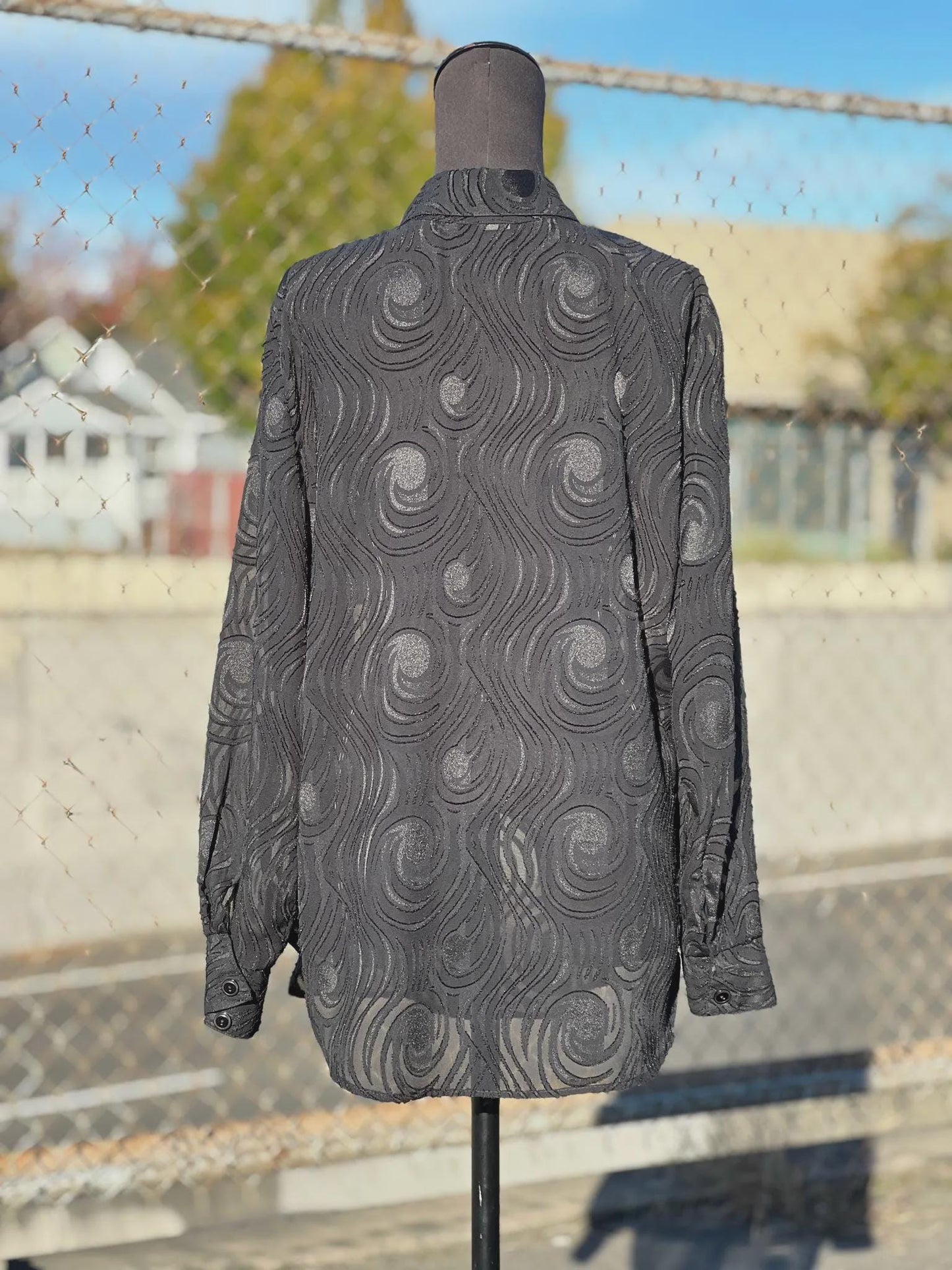 Vintage Black Sheer Swirl Button-Up Blouse by Kiss Me California