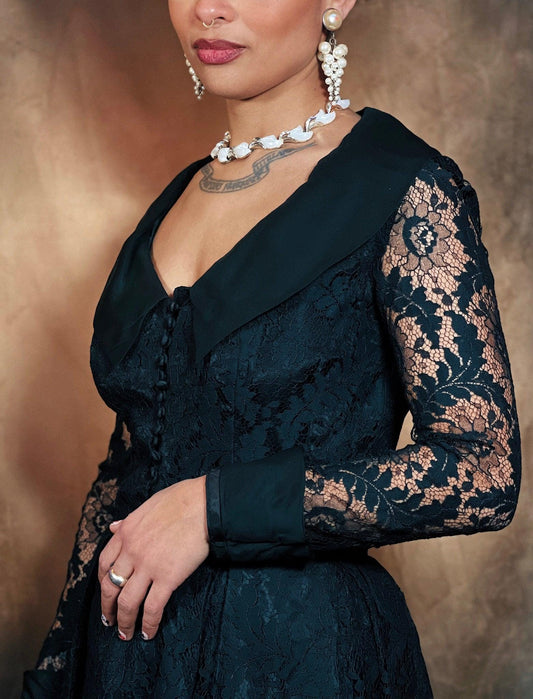 Black Lace Formal Dress with Peter Pan Collar by Sydney North California