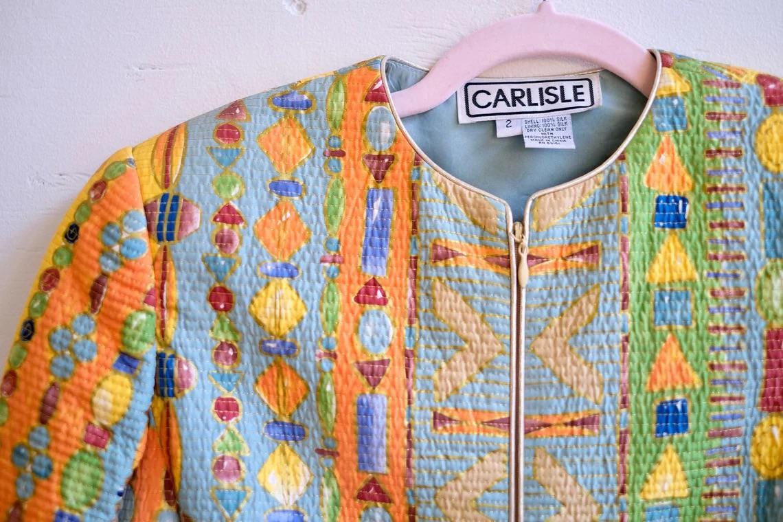 1990's Silk Jewel Print Cropped Coat by Carlisle