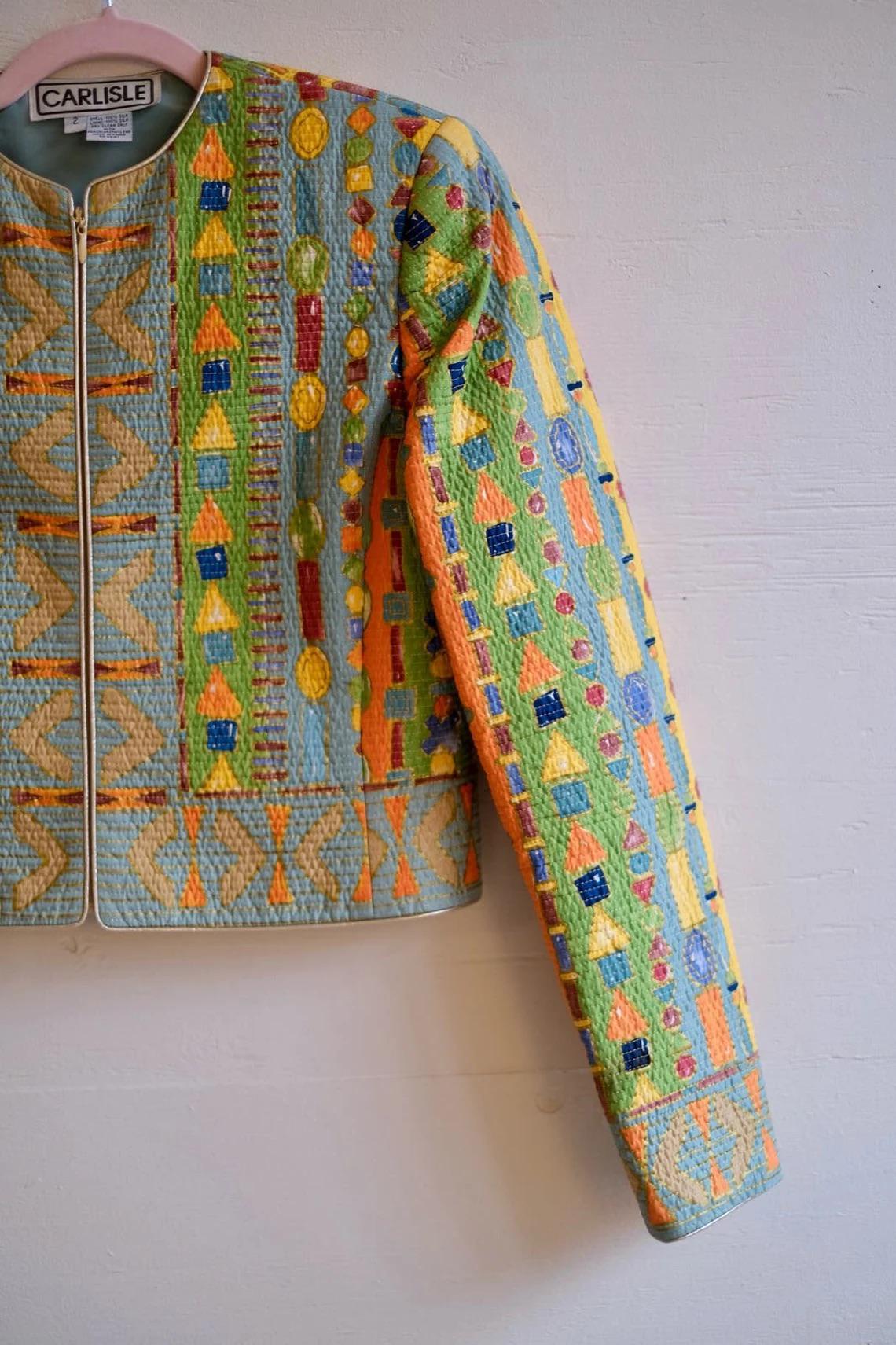 1990's Silk Jewel Print Cropped Coat by Carlisle