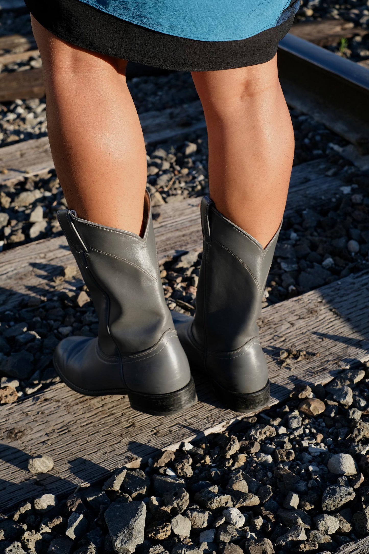 Vintage Gray Leather Cowboy Boots/Riding Boots - Size 9